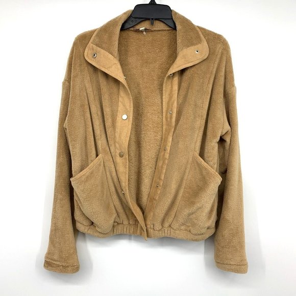 Andree by Unit Jacket Fleece Brown Tan Button Snap Pockets - Picture 2 of 6